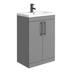 Arezzo Grey Floor Standing Vanity Unit, Tall Cabinet + Toilet Pack With Black Handles -Vanity Unit Bathroom Suites azgbkfsp1 d1