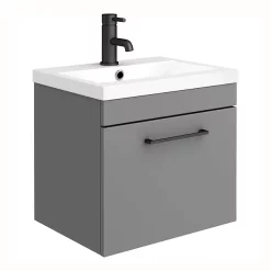 Arezzo Grey Wall Hung Sink Vanity Unit + Toilet Package With Matt Black Handle -Vanity Unit Bathroom Suites azgbkwhp1 n d1