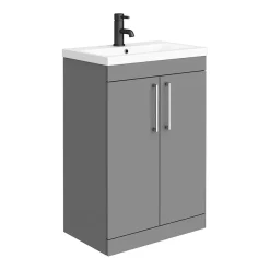 Arezzo Grey Floor Standing Vanity Unit, Tall Cabinet + Toilet Pack With Chrome Handles -Vanity Unit Bathroom Suites azgchfsp1 d1