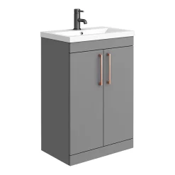 Arezzo Grey Floor Standing Vanity Unit, Tall Cabinet + Toilet Pack With Rose Gold Handles -Vanity Unit Bathroom Suites azgrgfsp1 nd1
