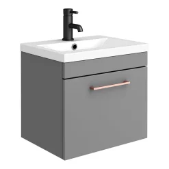 Arezzo Grey Wall Hung Sink Vanity Unit + Toilet Package With Rose Gold Handle -Vanity Unit Bathroom Suites azgrgwhp1 d1