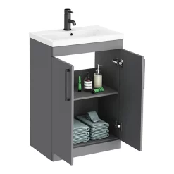 Arezzo L-Shaped Shower Bath Suite - 1700mm With Grey Vanity Unit + Wall Hung Toilet 12 Arezzo L-Shaped Shower Bath Suite - 1700mm With Grey Vanity Unit + Wall Hung Toilet -Vanity Unit Bathroom Suites azlsmbwh d3