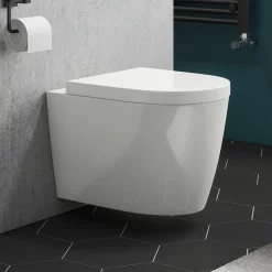 Arezzo L-Shaped Shower Bath Suite - 1700mm With Grey Vanity Unit + Wall Hung Toilet