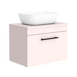 Arezzo Wall Hung Countertop Basin Unit With Toilet - Pink With Industrial Style Black Handle -Vanity Unit Bathroom Suites azpk6ctbs d1
