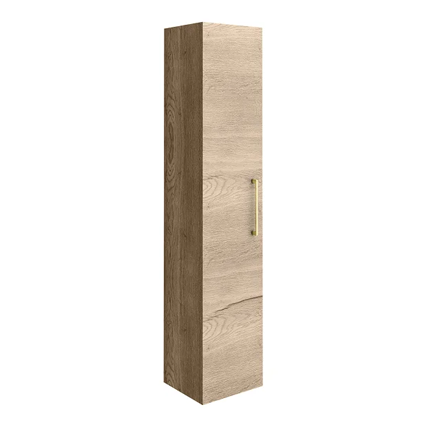 Arezzo Rustic Oak Wall Hung Tall Storage Cabinet With Brushed Brass Handle 4 Arezzo Rustic Oak Wall Hung Tall Storage Cabinet With Brushed Brass Handle - Image 2