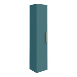 Arezzo Matt Green Wall Hung Tall Storage Cabinet With Brushed Brass Handle