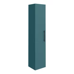 Arezzo Wall Hung Tall Storage Cabinet - Matt Teal Green - With Industrial Style Matt Black Handle -Vanity Unit Bathroom Suites aztg14whcbkis l