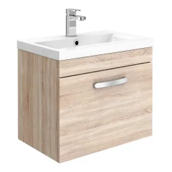 Brooklyn Bathroom Suite - Natural Oak With Chrome Handle - 500mm Wall Hung Vanity & Toilet -Vanity Unit Bathroom Suites b5whoakcc d1
