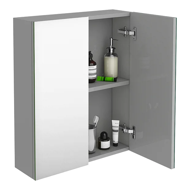 Klyn Bathroom Brooklyn 600mm Grey Mist Bathroom Mirror Cabinet - 2 Door 3 Klyn Bathroom Brooklyn 600mm Grey Mist Bathroom Mirror Cabinet - 2 Door