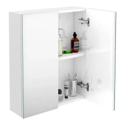 Klyn Bathroom Brooklyn 600mm Gloss White Bathroom Mirror Cabinet - 2 Door -Vanity Unit Bathroom Suites b6gwm d3