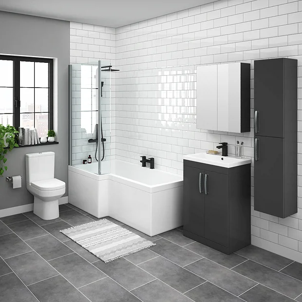 Klyn Bathroom Brooklyn Gloss Grey L Shaped Bath Suite (with Vanity + Tall Cabinet) 4 Klyn Bathroom Brooklyn Gloss Grey L Shaped Bath Suite (with Vanity + Tall Cabinet) - Image 2