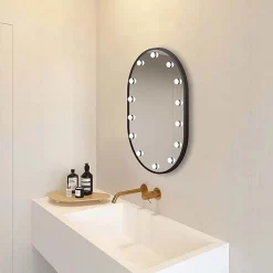 Arezzo Bulb 500 X 700mm Capsule Matt Black LED Illuminated Mirror With Motion Sensor + Anti-Fog -Vanity Unit Bathroom Suites bm100 d4