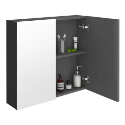 Klyn Bathroom Brooklyn 800mm Gloss Grey Bathroom Mirror Cabinet - 2 Door