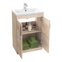 Klyn Bathroom Brooklyn Natural Oak L Shaped Bath Suite (with Vanity + Tall Cabinet) -Vanity Unit Bathroom Suites bnvt d5