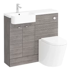 Klyn Bathroom Brooklyn 1000 Grey Avola Semi-Recessed Combination Unit (Round Basin, Vanity + WC Unit) -Vanity Unit Bathroom Suites br15lr detail01
