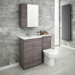 Klyn Bathroom Brooklyn 600mm Bathroom Mirror & Fascia Cabinet - Grey Avola -Vanity Unit Bathroom Suites brooklynbathroommirrorfasciacabinetgreyavola600mmd1