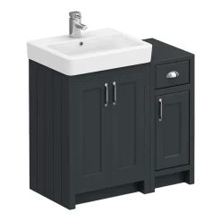 Chatsworth Traditional Graphite 560mm Vanity Sink + 300mm Cupboard Unit -Vanity Unit Bathroom Suites c825blk d7