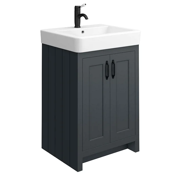 Chatsworth Traditional Graphite Double Basin Vanity + Cupboard Combination Unit With Matt Black Handles 6 Chatsworth Traditional Graphite Double Basin Vanity + Cupboard Combination Unit With Matt Black Handles - Image 4