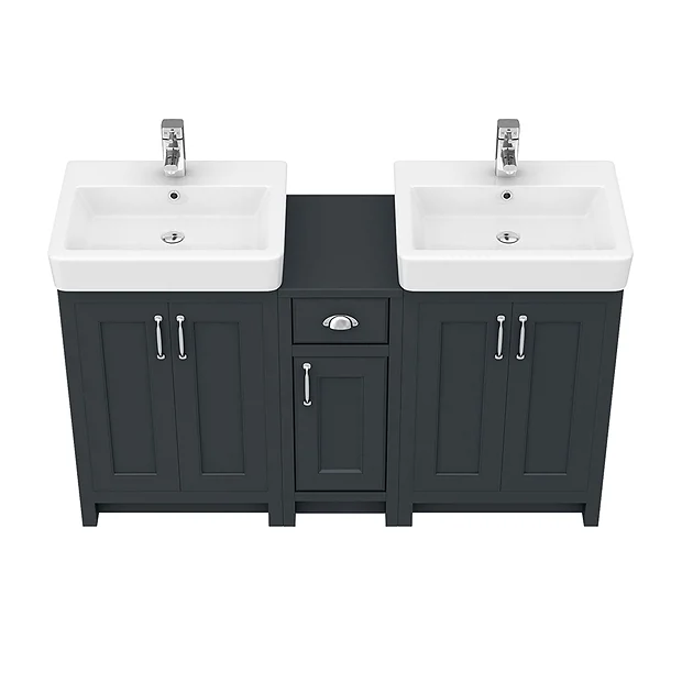 Chatsworth Traditional Graphite Double Basin Vanity + Cupboard Combination Unit 6 Chatsworth Traditional Graphite Double Basin Vanity + Cupboard Combination Unit - Image 4