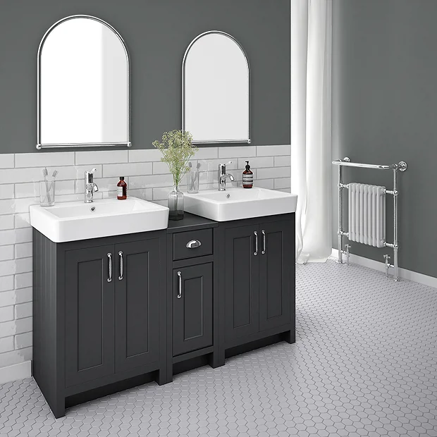 Chatsworth Traditional Graphite Double Basin Vanity + Cupboard Combination Unit 4 Chatsworth Traditional Graphite Double Basin Vanity + Cupboard Combination Unit - Image 2