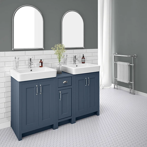 Chatsworth Traditional Blue Double Basin Vanity + Cupboard Combination Unit 4 Chatsworth Traditional Blue Double Basin Vanity + Cupboard Combination Unit - Image 2