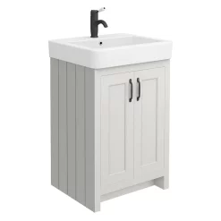 Chatsworth Traditional Grey Double Basin Vanity + Cupboard Combination Unit With Matt Black Handles -Vanity Unit Bathroom Suites cgry142pkmb d2