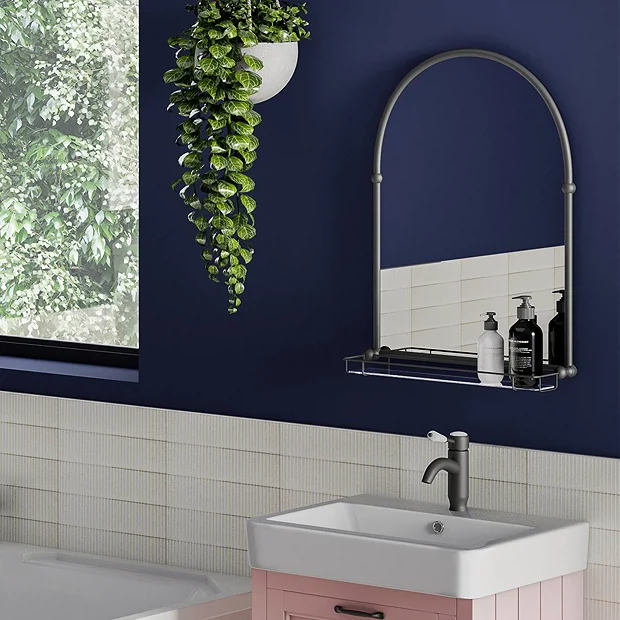 Chatsworth Traditional 700 X 490mm Arched Mirror With Glass Shelf - Matt Black 3 Chatsworth Traditional 700 X 490mm Arched Mirror With Glass Shelf - Matt Black