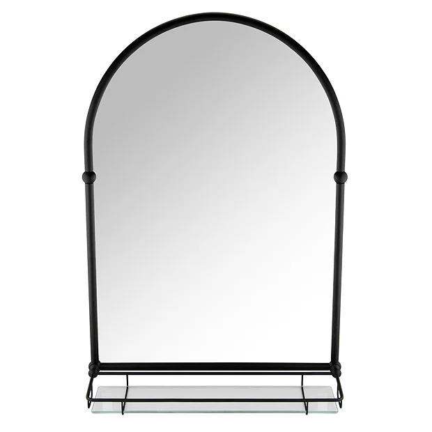 Chatsworth Traditional 700 X 490mm Arched Mirror With Glass Shelf - Matt Black 7 Chatsworth Traditional 700 X 490mm Arched Mirror With Glass Shelf - Matt Black - Image 5