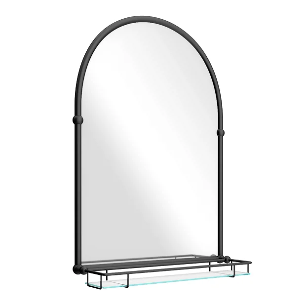 Chatsworth Traditional 700 X 490mm Arched Mirror With Glass Shelf - Matt Black 8 Chatsworth Traditional 700 X 490mm Arched Mirror With Glass Shelf - Matt Black - Image 6