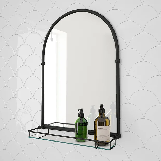 Chatsworth Traditional 700 X 490mm Arched Mirror With Glass Shelf - Matt Black 4 Chatsworth Traditional 700 X 490mm Arched Mirror With Glass Shelf - Matt Black - Image 2