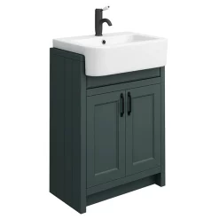 Chatsworth Traditional Green Semi-Recessed Vanity Unit W. Matt Black Handles + Toilet Package -Vanity Unit Bathroom Suites csr6wcgrnmb d1