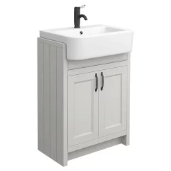 Chatsworth Traditional Grey Semi-Recessed Vanity Unit W. Matt Black Handles + Toilet Package -Vanity Unit Bathroom Suites csr6wcgrymbd1