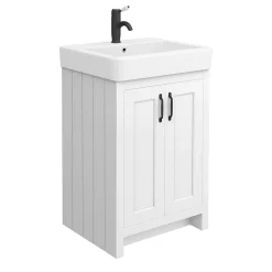 Chatsworth Traditional White Double Basin Vanity + Cupboard Combination Unit With Matt Black Handles -Vanity Unit Bathroom Suites cwht142pkmbd2