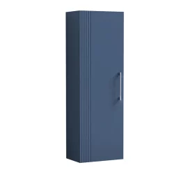 Roxbury Deco Fluted Blue Wall Hung Tall Storage Cabinet With Chrome Handle