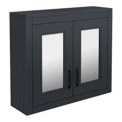 Chatsworth Graphite 2-Door Mirror Cabinet - 690mm Wide With Matt Black Handles