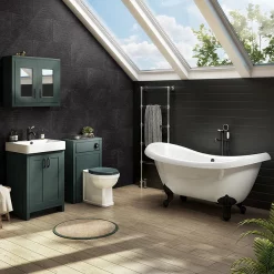 Chatsworth Green 2-Door Mirror Cabinet - 690mm Wide With Matt Black Handles -Vanity Unit Bathroom Suites mcabgrnmb d1