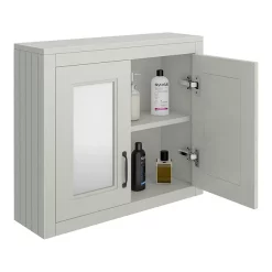 Chatsworth Grey 2-Door Mirror Cabinet - 690mm Wide With Matt Black Handles -Vanity Unit Bathroom Suites mcabgrymb d1