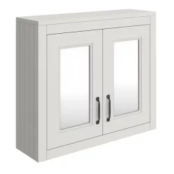 Chatsworth Grey 2-Door Mirror Cabinet - 690mm Wide With Matt Black Handles