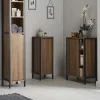 Milan Bathroom Milan Industrial Matt Black Framed Open Shelf Bathroom Storage Unit - Wood Effect -Vanity Unit Bathroom Suites mil352m d4