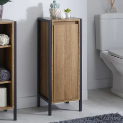 Milan Bathroom Milan Industrial Matt Black Framed 1-Door Bathroom Storage Unit - Wood Effect -Vanity Unit Bathroom Suites mil353md2