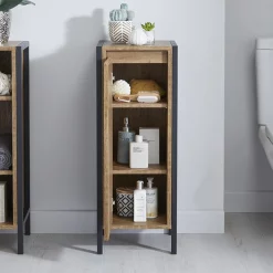 Milan Bathroom Milan Industrial Matt Black Framed 1-Door Bathroom Storage Unit - Wood Effect -Vanity Unit Bathroom Suites mil353md3