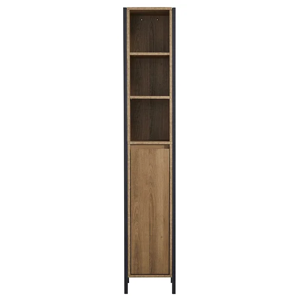 Milan Bathroom Milan Industrial Matt Black Framed Tall Bathroom Storage Unit - Wood Effect 5 Milan Bathroom Milan Industrial Matt Black Framed Tall Bathroom Storage Unit - Wood Effect - Image 3
