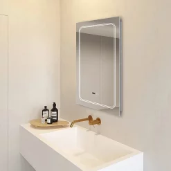 Toreno 500x700mm LED Illuminated Mirror Inc. Anti-Fog, Digital Clock & Touch Sensor -Vanity Unit Bathroom Suites mir020 d4n