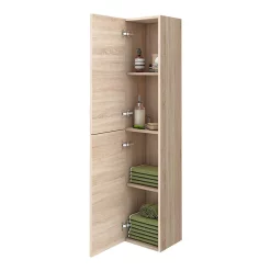Klyn Bathroom Brooklyn Natural Oak Wall Hung Tall Storage Cabinet With Matt Black Handles -Vanity Unit Bathroom Suites moc662mbd1