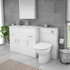 Toreno 1500mm Gloss White Vanity Unit Bathroom Suite - Depth 400/200mm -Vanity Unit Bathroom Suites mod1500 n d3