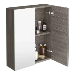 Klyn Bathroom Brooklyn 600mm Grey Avola Bathroom Mirror Cabinet - 2 Door -Vanity Unit Bathroom Suites mod523 d1