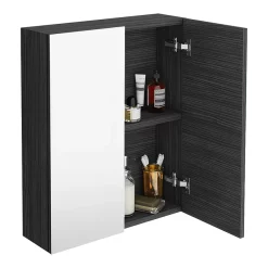 Klyn Bathroom Brooklyn 600mm Black Bathroom Mirror Cabinet - 2 Door -Vanity Unit Bathroom Suites mod623 d2
