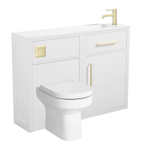 Victorian Plumbing Montrose White Combination Vanity And WC Unit With Brushed Brass Handles And Flush 4 Victorian Plumbing Montrose White Combination Vanity And WC Unit With Brushed Brass Handles And Flush - Image 2