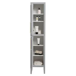 Victorian Plumbing Montrose Dove Grey Tall Storage Unit With Brushed Brass Handles