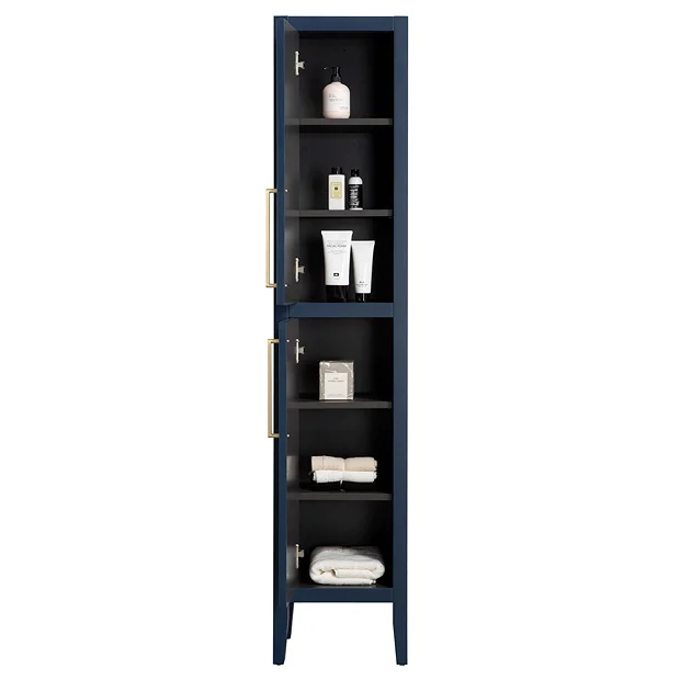 Victorian Plumbing Montrose Indigo Blue Tall Storage Unit With Brushed Brass Handles 3 Victorian Plumbing Montrose Indigo Blue Tall Storage Unit With Brushed Brass Handles